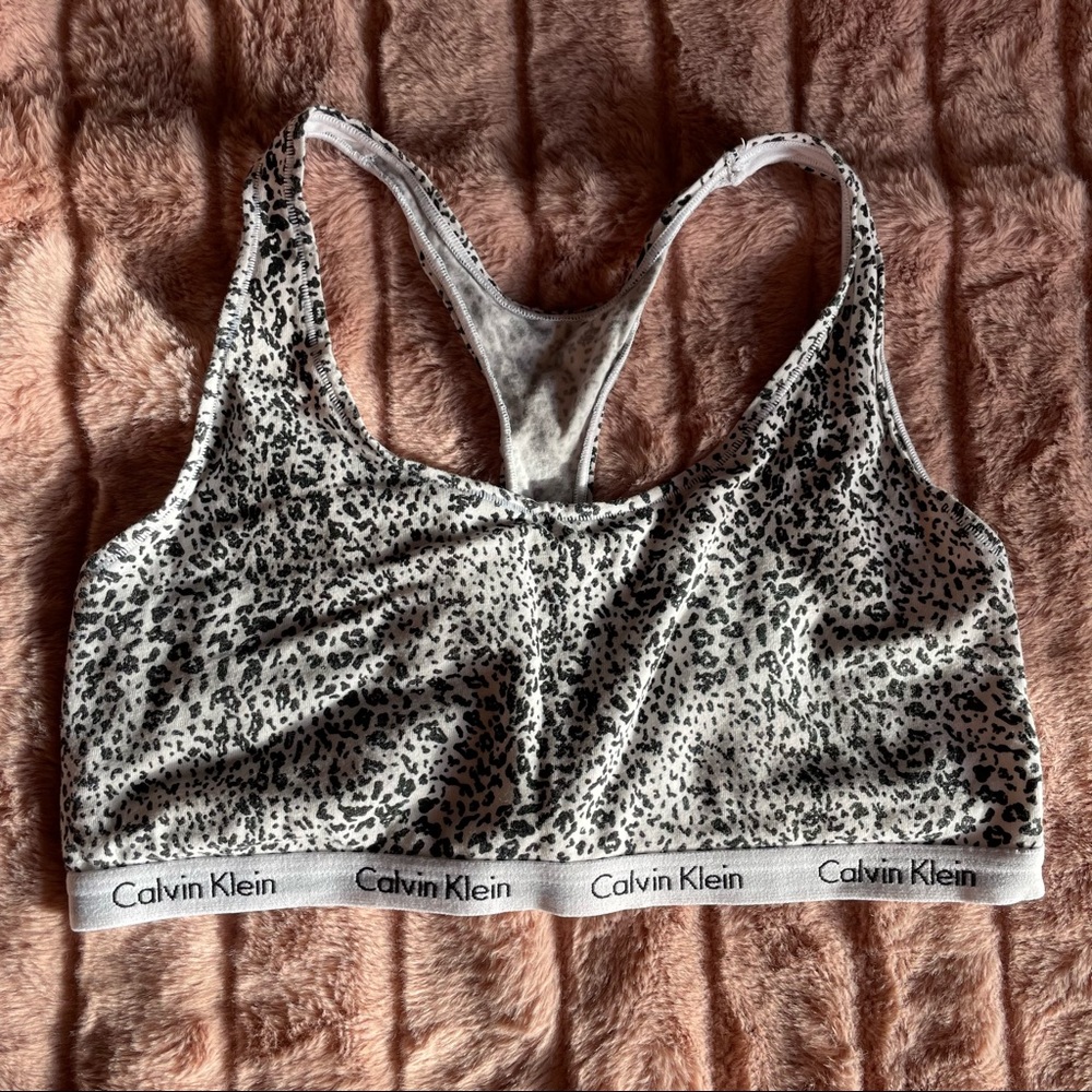 LG Calvin Klein animal print sports bra lined black and white